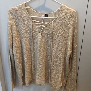 Cozy oatmeal lace up sweater